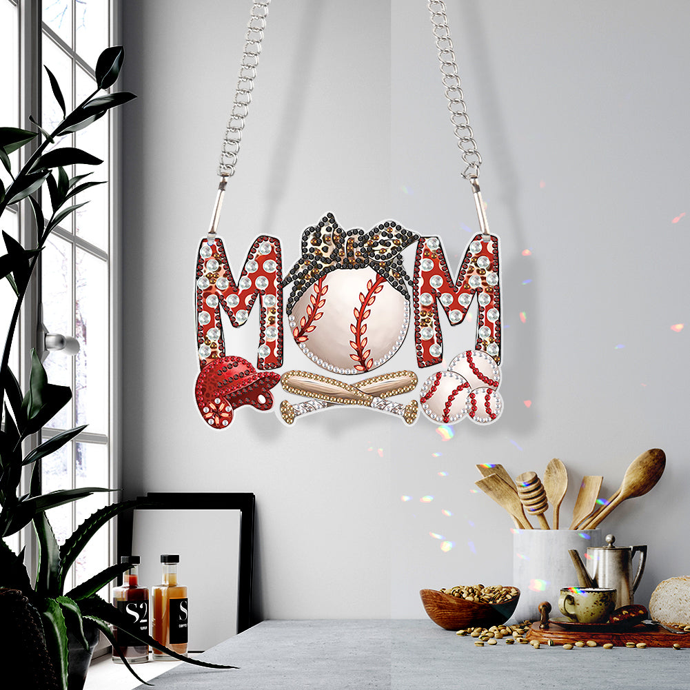 Mom Baseball Art Diamond Painting Hanging Pendant Acrylic Home Windows Decor