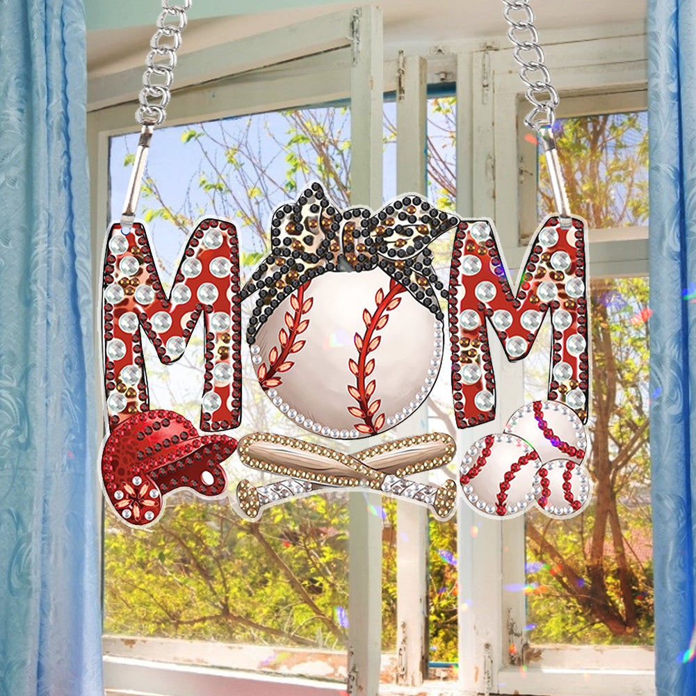 Mom Baseball Art Diamond Painting Hanging Pendant Acrylic Home Windows Decor