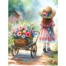 Load image into Gallery viewer, Diamond Painting - Full Round - The little girl pushing the float¡¤Pink (30*40CM)
