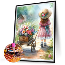 Load image into Gallery viewer, Diamond Painting - Full Round - The little girl pushing the float¡¤Pink (30*40CM)