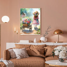 Load image into Gallery viewer, Diamond Painting - Full Round - The little girl pushing the float¡¤Pink (30*40CM)