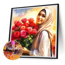Load image into Gallery viewer, Diamond Painting - Full Round - Woman in headscarf holding flowers (30*30CM)