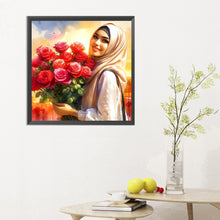 Load image into Gallery viewer, Diamond Painting - Full Round - Woman in headscarf holding flowers (30*30CM)