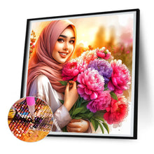 Load image into Gallery viewer, Diamond Painting - Full Round - Woman in headscarf holding flowers (30*30CM)