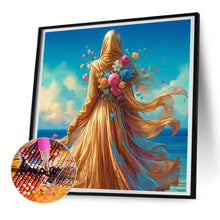 Load image into Gallery viewer, Diamond Painting - Full Round - Woman in headscarf with flowers on the beach (30*30CM)