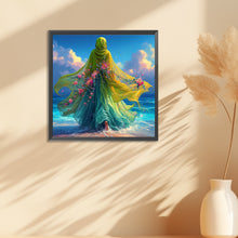 Load image into Gallery viewer, Diamond Painting - Full Round - Woman in headscarf with flowers on the beach (30*30CM)