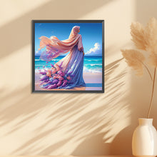 Load image into Gallery viewer, Diamond Painting - Full Round - Woman in headscarf with flowers on the beach (30*30CM)