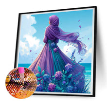 Load image into Gallery viewer, Diamond Painting - Full Round - Woman in headscarf with flowers on the beach (30*30CM)