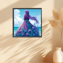 Load image into Gallery viewer, Diamond Painting - Full Round - Woman in headscarf with flowers on the beach (30*30CM)