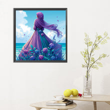Load image into Gallery viewer, Diamond Painting - Full Round - Woman in headscarf with flowers on the beach (30*30CM)