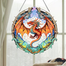 Load image into Gallery viewer, Acrylic Stained Glass Dragon Flower Colorful Diamond Painting Hanging Pendant