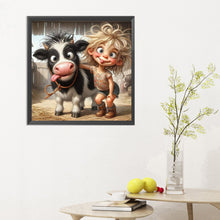 Load image into Gallery viewer, Diamond Painting - Full Round - sunshine girl and cow (30*30CM)
