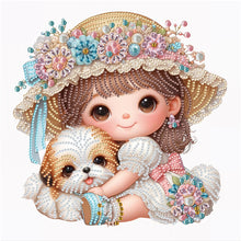 Load image into Gallery viewer, Diamond Painting - Partial Special Shaped - Puppy and girl in white (30*30CM)