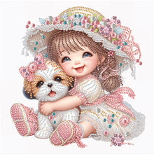 Load image into Gallery viewer, Diamond Painting - Partial Special Shaped - Puppy and happy girl (30*30CM)