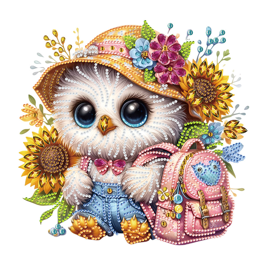 Diamond Painting - Partial Special Shaped - Sunflower white owl at the beginning of school season (30*30CM)