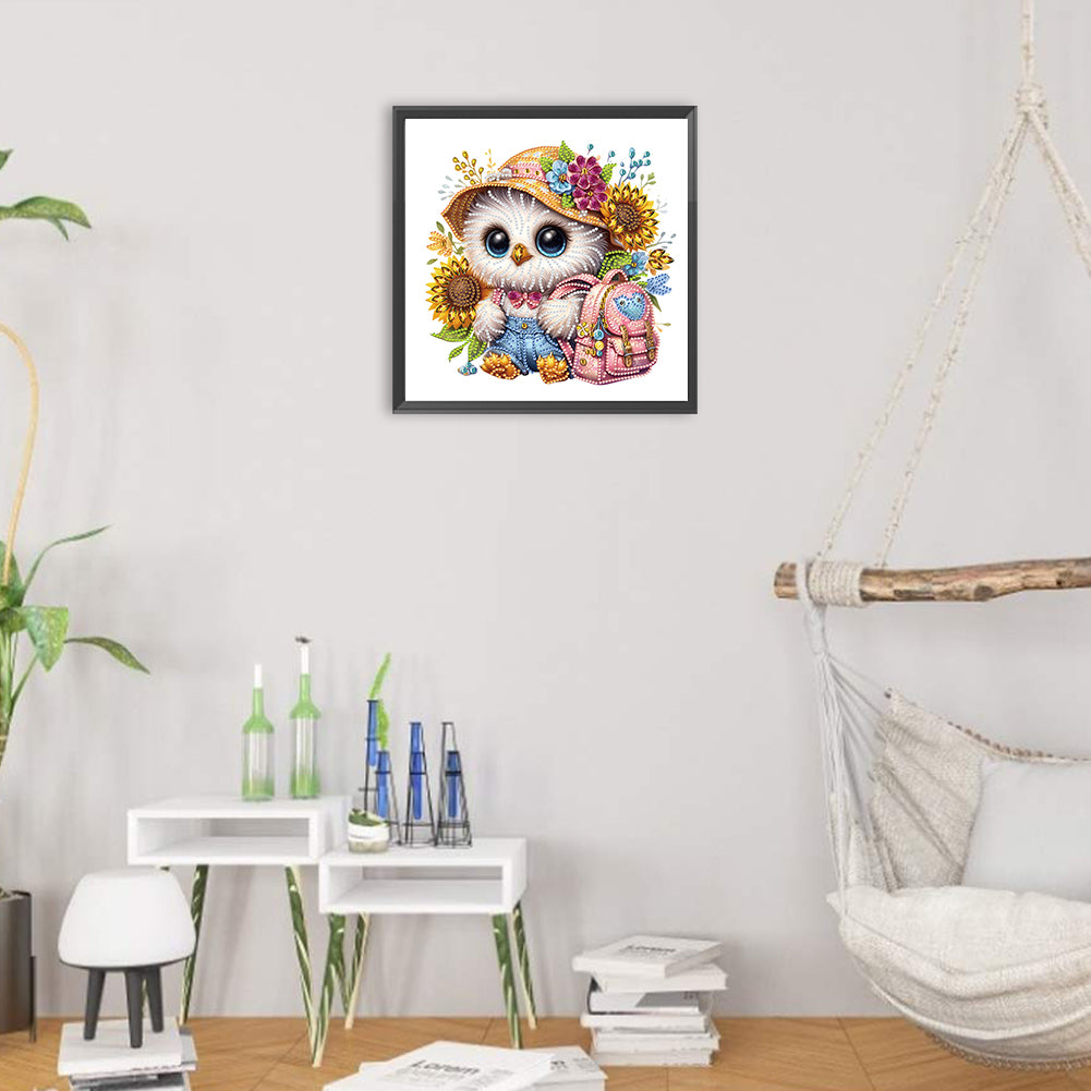 Diamond Painting - Partial Special Shaped - Sunflower white owl at the beginning of school season (30*30CM)