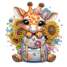 Load image into Gallery viewer, Diamond Painting - Partial Special Shaped - Little giraffe with sunflowers in school season (30*30CM)