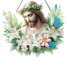 Load image into Gallery viewer, Acrylic Special Shaped Lily Jesus Diamond Art Painting Wreath Hanging Sign Decor