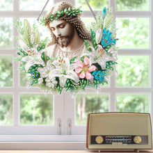 Load image into Gallery viewer, Acrylic Special Shaped Lily Jesus Diamond Art Painting Wreath Hanging Sign Decor