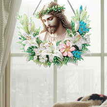 Load image into Gallery viewer, Acrylic Special Shaped Lily Jesus Diamond Art Painting Wreath Hanging Sign Decor