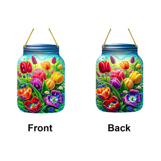 Double Sided Special Shaped Flower In Bottle Hanging Diamond Art Kits Home Decor