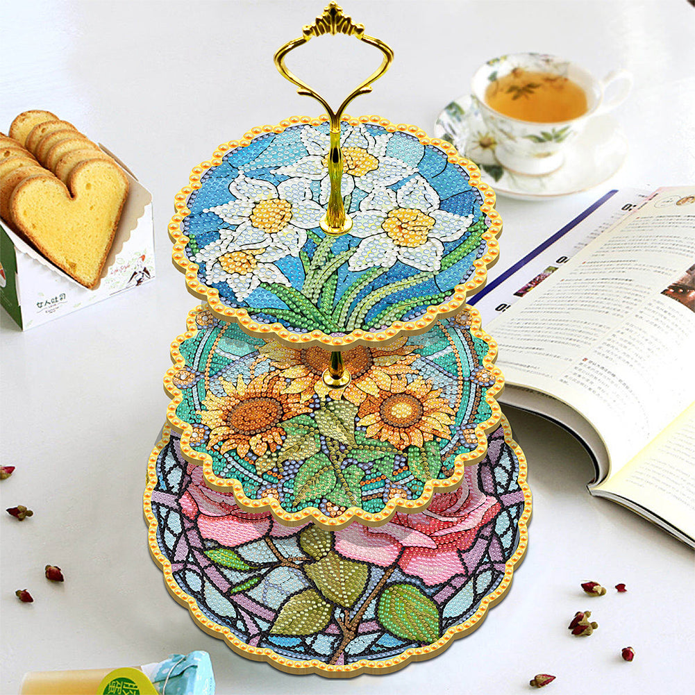 3 Tier Acrylic Vintage Pattern 5D Diamond Painting Food Serving Tray Art Craft