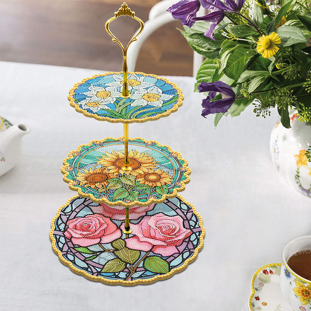 3 Tier Acrylic Vintage Pattern 5D Diamond Painting Food Serving Tray Art Craft