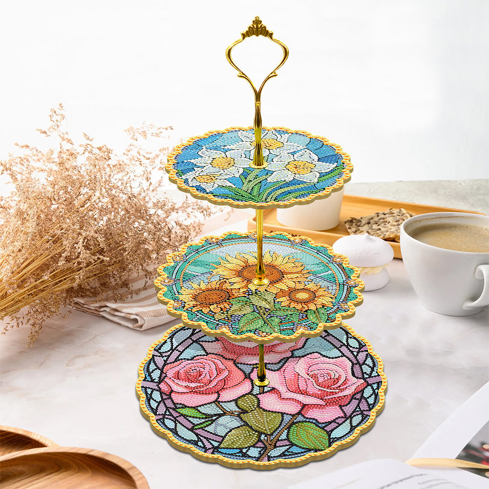 3 Tier Acrylic Vintage Pattern 5D Diamond Painting Food Serving Tray Art Craft