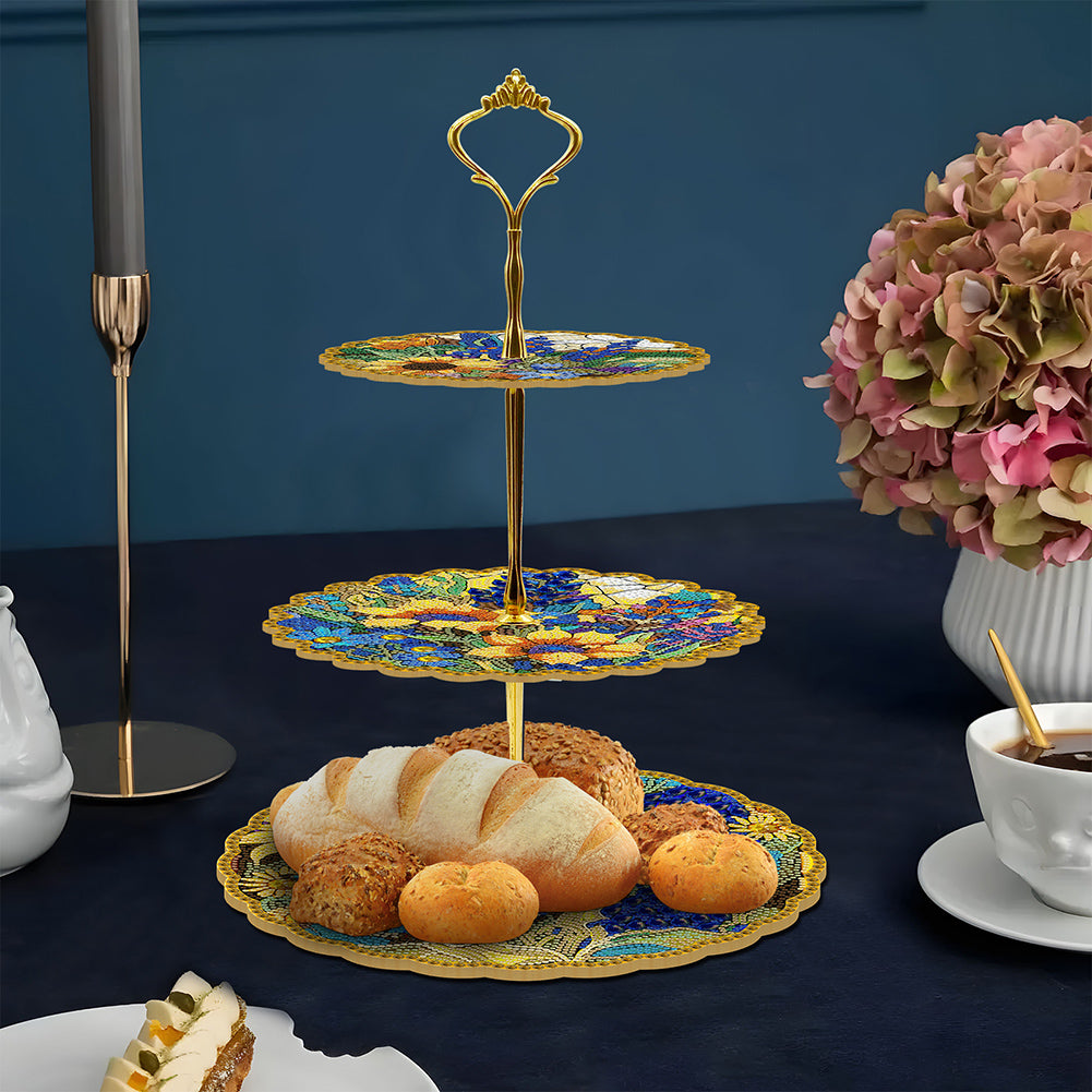 3 Tier Acrylic Vintage Pattern 5D Diamond Painting Food Serving Tray Art Craft