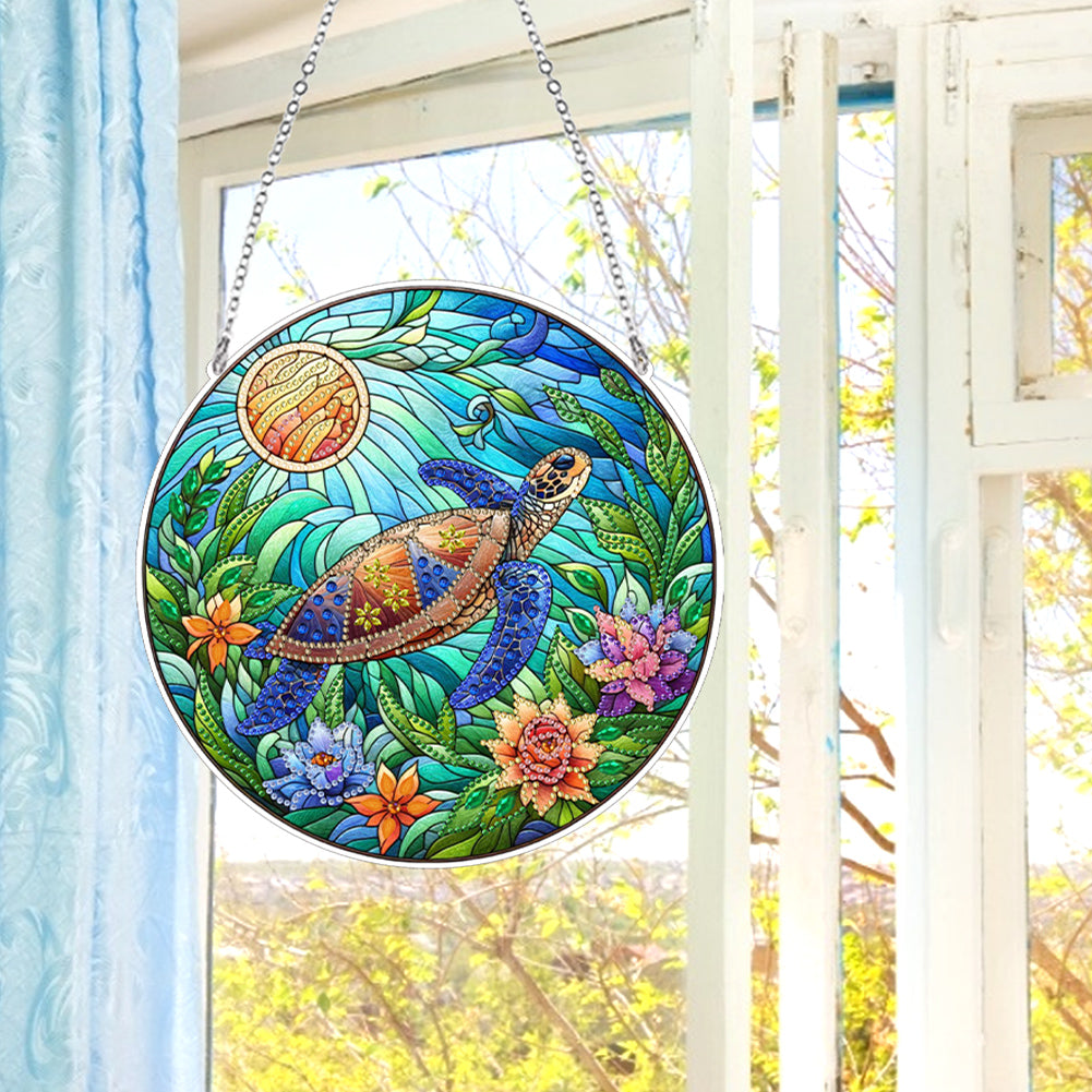 Suncatcher Animal Flower Stained Glass Colorful Diamond Painting Hanging Pendant
