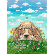 Load image into Gallery viewer, Diamond Painting - Full Round - Puppy and cat sleeping on the grass (30*40CM)