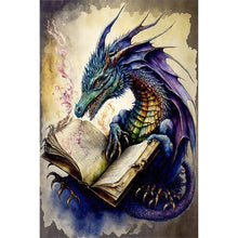 Load image into Gallery viewer, Diamond Painting - Full Round - Retro Illustrated-Dragon Reading a Book (40*60CM)