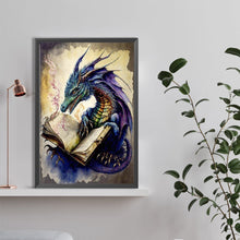 Load image into Gallery viewer, Diamond Painting - Full Round - Retro Illustrated-Dragon Reading a Book (40*60CM)