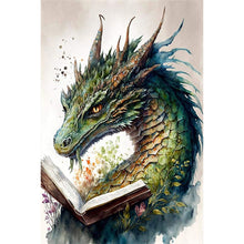 Load image into Gallery viewer, Diamond Painting - Full Round - Retro Illustrated-Dragon Reading a Book (40*60CM)