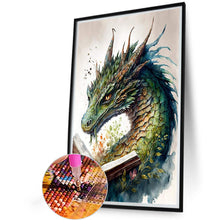 Load image into Gallery viewer, Diamond Painting - Full Round - Retro Illustrated-Dragon Reading a Book (40*60CM)