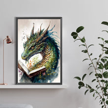 Load image into Gallery viewer, Diamond Painting - Full Round - Retro Illustrated-Dragon Reading a Book (40*60CM)
