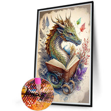 Load image into Gallery viewer, Diamond Painting - Full Round - Retro Illustrated-Dragon Reading a Book (40*60CM)