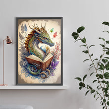 Load image into Gallery viewer, Diamond Painting - Full Round - Retro Illustrated-Dragon Reading a Book (40*60CM)
