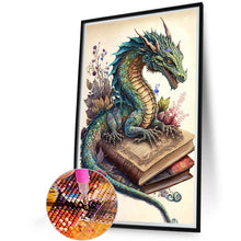 Load image into Gallery viewer, Diamond Painting - Full Round - Retro Illustrated-Dragon Reading a Book (40*60CM)