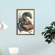 Load image into Gallery viewer, Diamond Painting - Full Round - Retro Illustrated-Dragon Reading a Book (40*60CM)