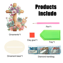 Load image into Gallery viewer, Wooden Special Shaped Flower Cross Diamond Painting Art Kits Desktop Decorations