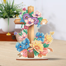 Load image into Gallery viewer, Wooden Special Shaped Flower Cross Diamond Painting Art Kits Desktop Decorations