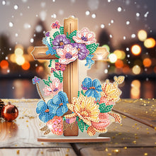 Load image into Gallery viewer, Wooden Special Shaped Flower Cross Diamond Painting Art Kits Desktop Decorations
