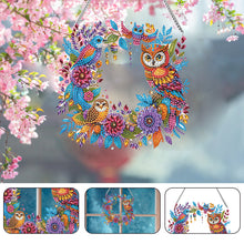 Load image into Gallery viewer, Acrylic Special Shaped Diamond Art Painting Owl Wreath Hanging Sign Decoration