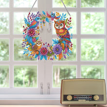 Load image into Gallery viewer, Acrylic Special Shaped Diamond Art Painting Owl Wreath Hanging Sign Decoration