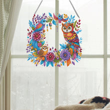 Load image into Gallery viewer, Acrylic Special Shaped Diamond Art Painting Owl Wreath Hanging Sign Decoration