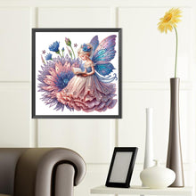 Load image into Gallery viewer, Diamond Painting - Partial Special Shaped - pink purple chrysanthemum reading butterfly girl (40*40CM)