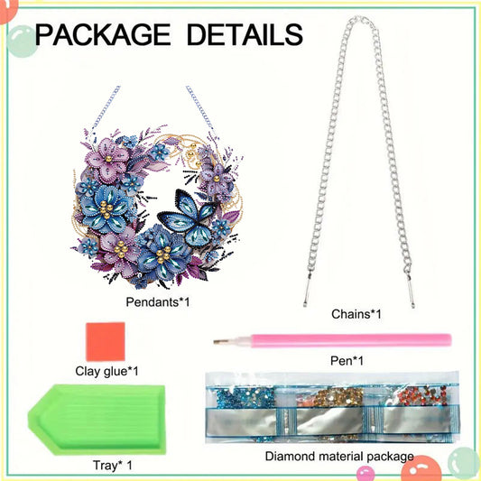 Special Shaped Diamond Art Painting Flower Wreath Hanging Sign for Door Decor