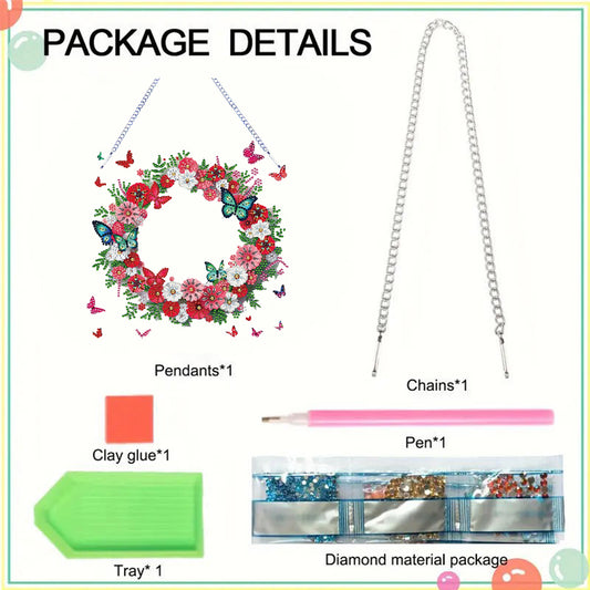Special Shaped Diamond Art Painting Flower Butterfly Wreath Hanging Sign Decor