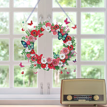 Load image into Gallery viewer, Special Shaped Diamond Art Painting Flower Butterfly Wreath Hanging Sign Decor